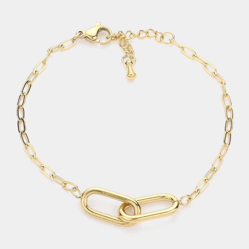Gold Stainless Steel Oval Chain Link Bracelet