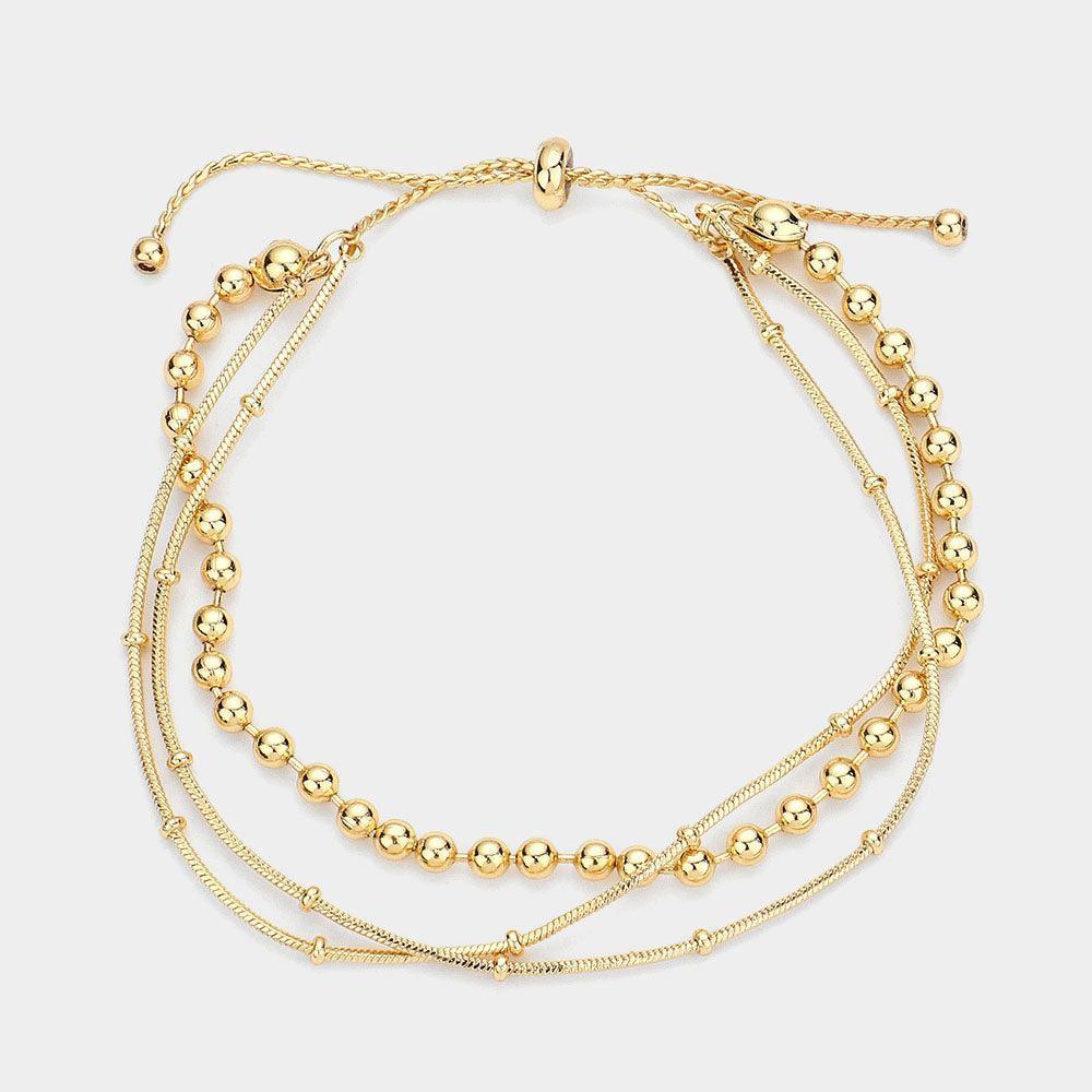 Gold Metal Ball Accented Triple Layered Pull Tie Cinch Bracelet - Jewelry Store by Erik Rayo