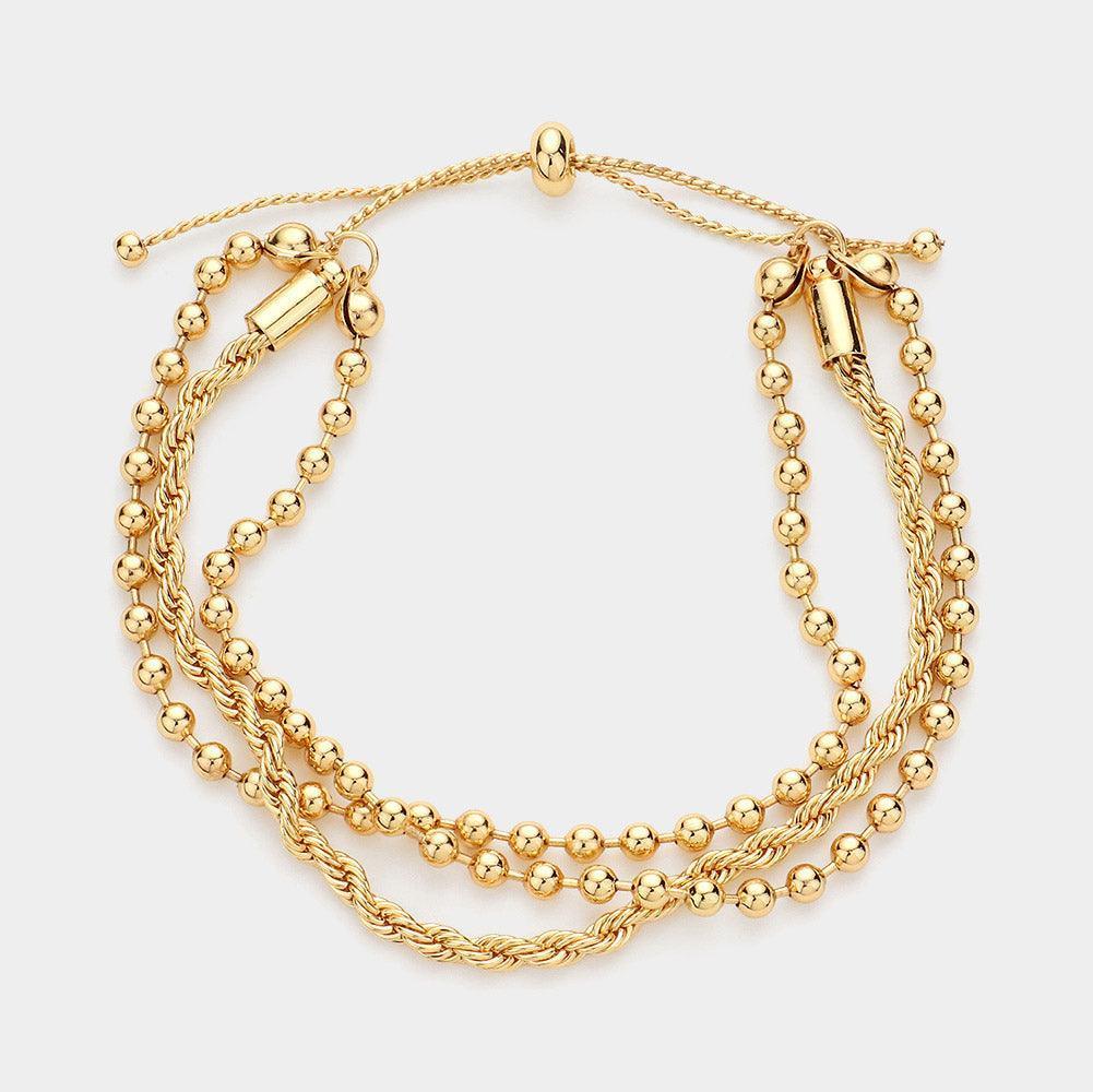 Gold Metal Chain Triple Layered Pull Tie Cinch Bracelet - Jewelry Store by Erik Rayo