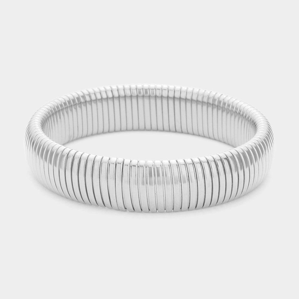 Silver Textured Stainless Steel Bangle Bracelet