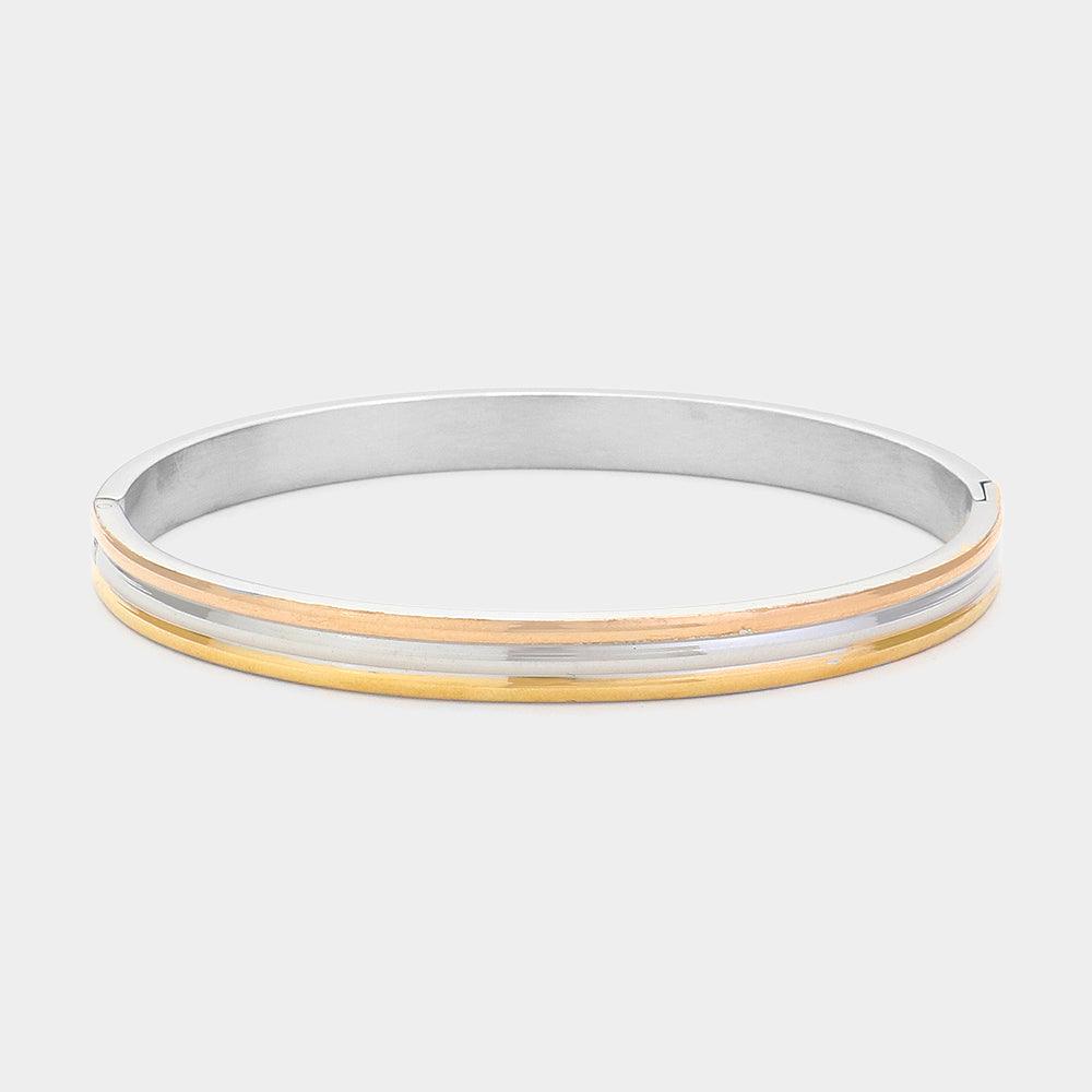 Stainless Steel Tri Color Block Bangle Bracelet