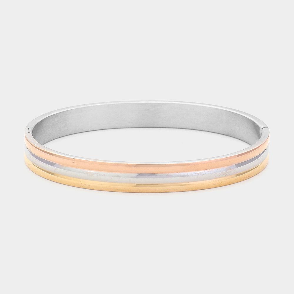 Stainless Steel Tri Color Block Bangle Bracelet