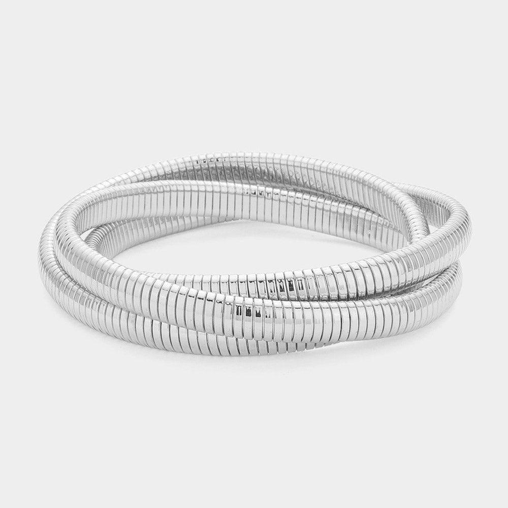 Triple Textured Metal Strand Bangle Bracelet