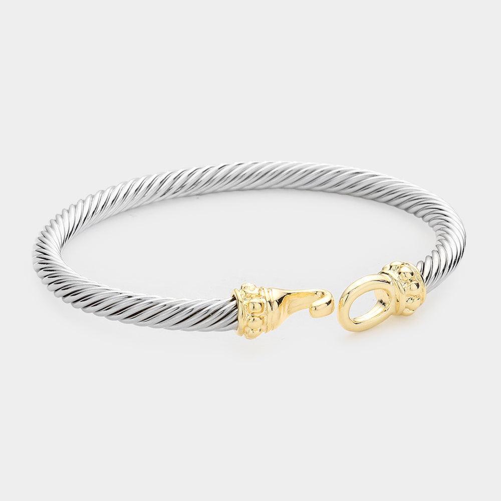 Two Tone Twisted Metal Hook Bangle Bracelet - Jewelry Store by Erik Rayo