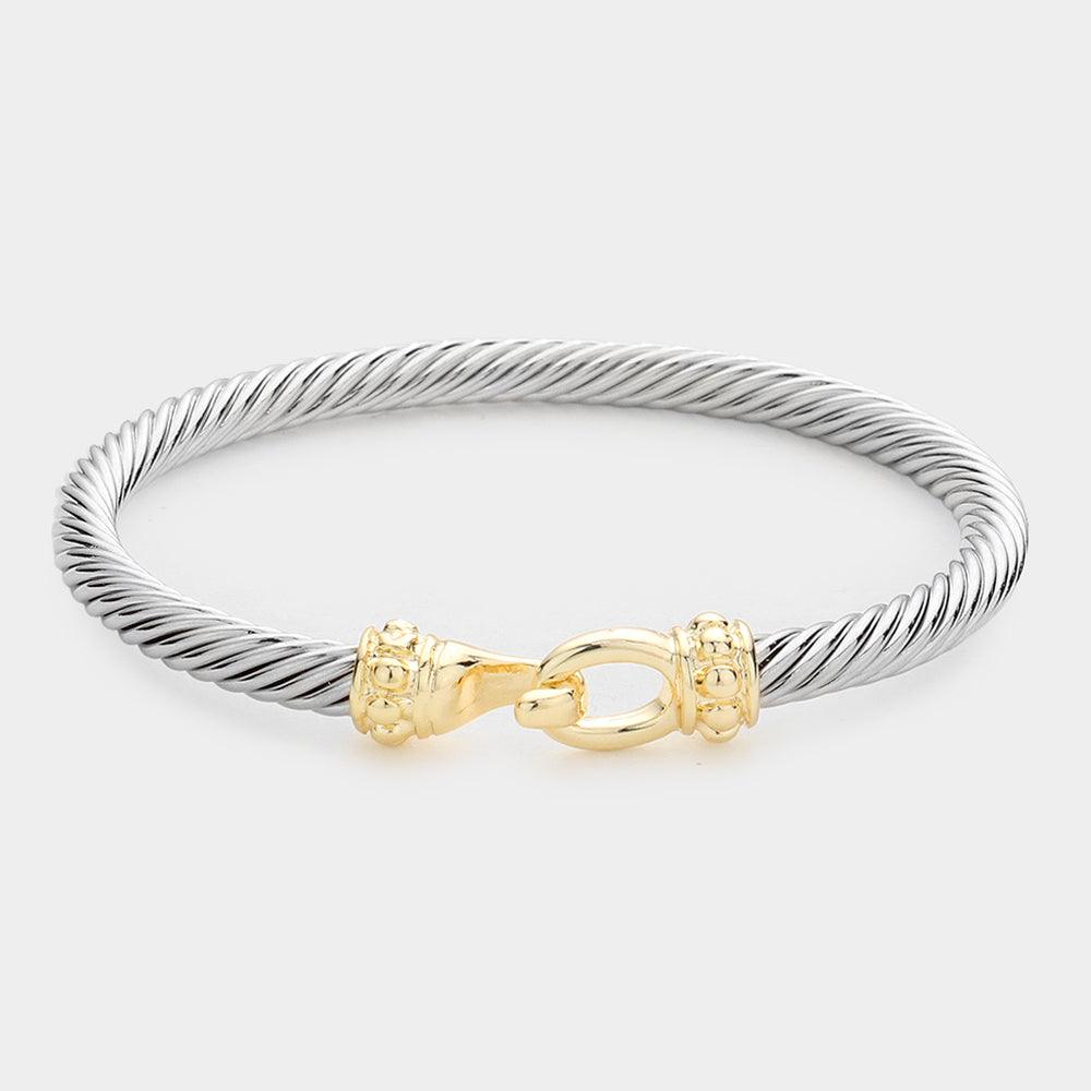 Two Tone Twisted Metal Hook Bangle Bracelet