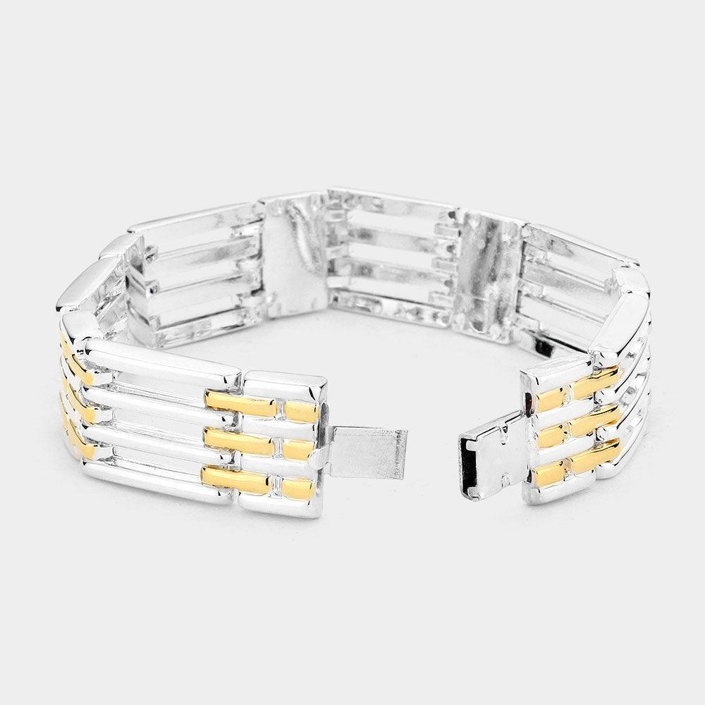 Two Tone Metal Rectangle Bracelet - Jewelry Store by Erik Rayo