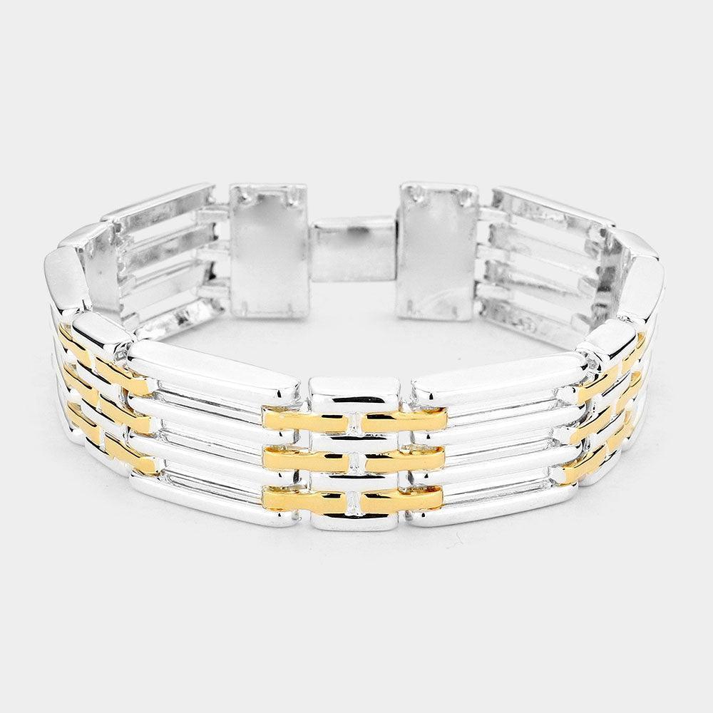 Two Tone Metal Rectangle Bracelet - Jewelry Store by Erik Rayo