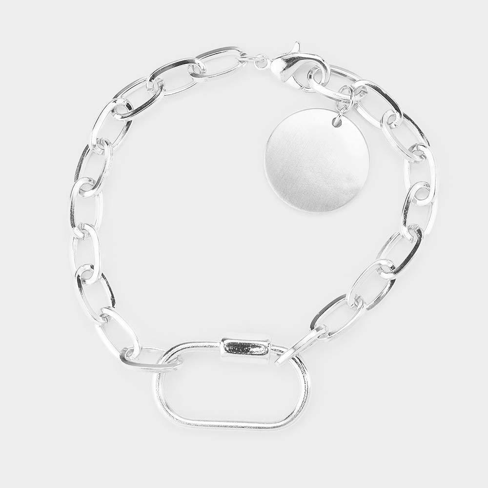 Cut Out Oval Metal Disc Charm Chain Link Bracelet - Jewelry Store by Erik Rayo