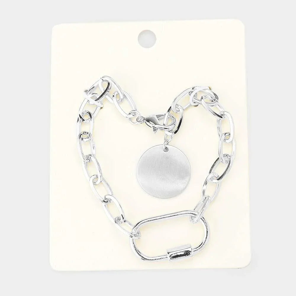 Cut Out Oval Metal Disc Charm Chain Link Bracelet - Jewelry Store by Erik Rayo