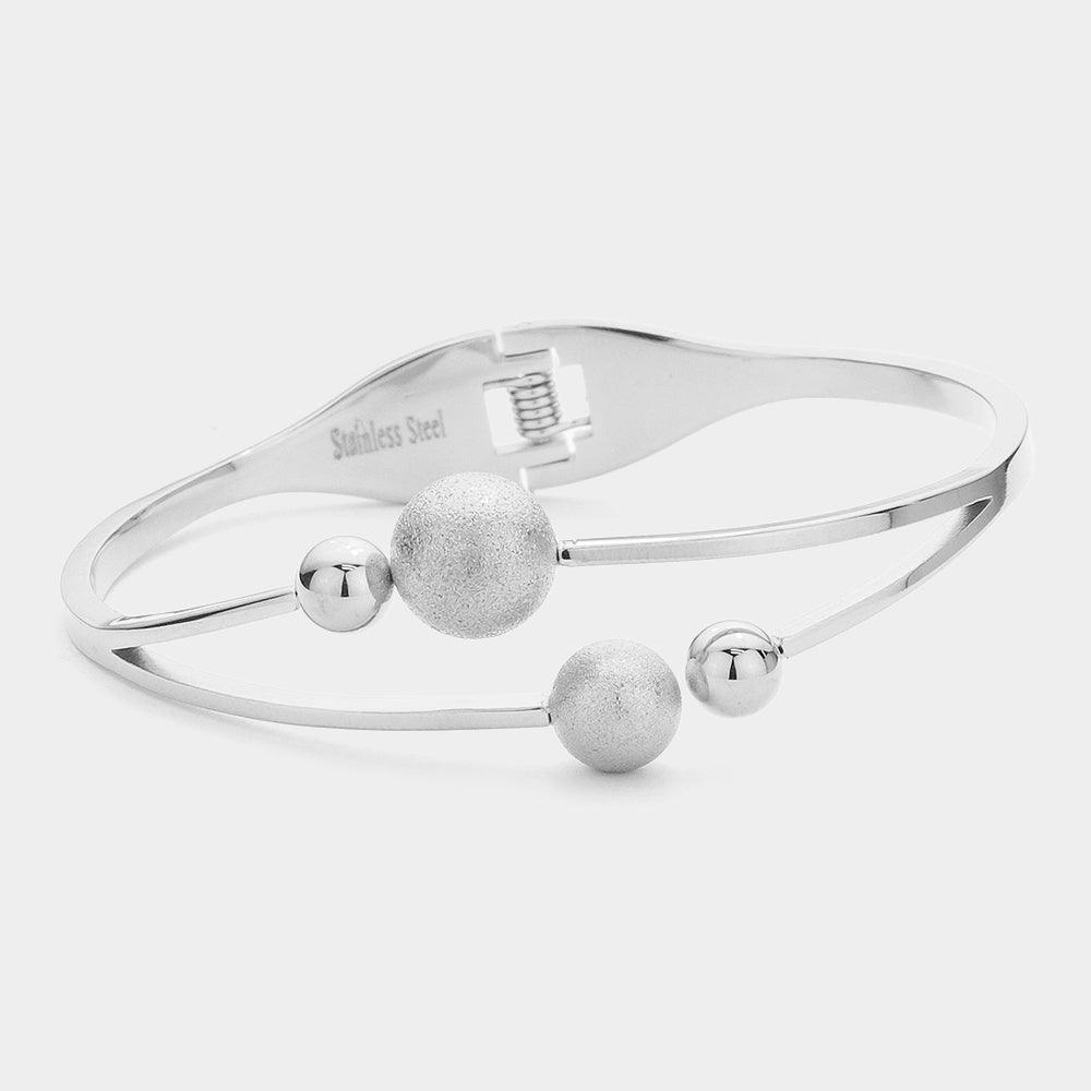 Silver Stainless Steel Metal Ball Tip Hinged Bracelet