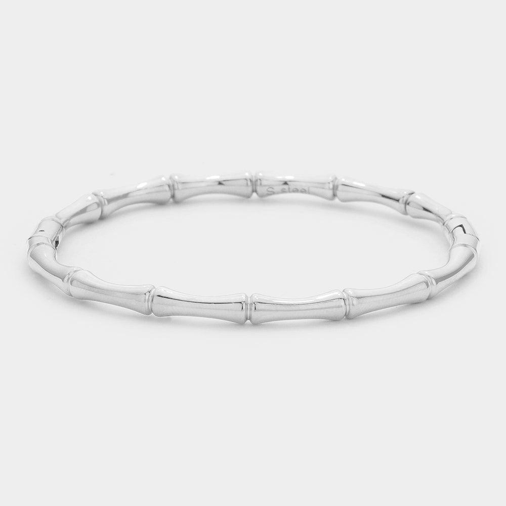 Silver Stainless Steel Metal Bamboo Bangle Bracelet