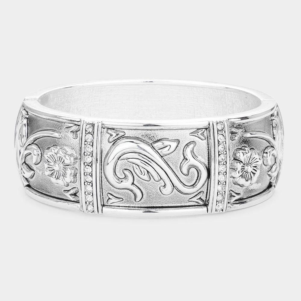 FLORAL FILIGREE ETCHED HINGED BRACELET