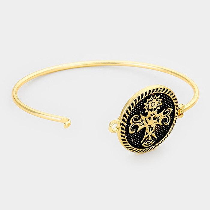 Gold Ornate Floral Cross Bangle Bracelet - Jewelry Store by Erik Rayo