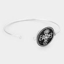 Load image into Gallery viewer, Silver Ornate Floral Cross Bangle Bracelet
