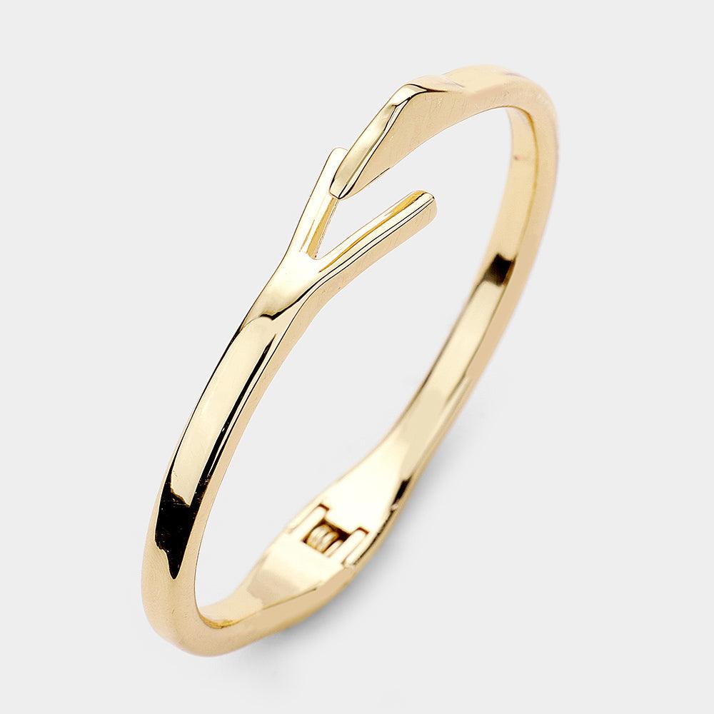 Gold Abstract Metal Hinged Bangle Bracelet