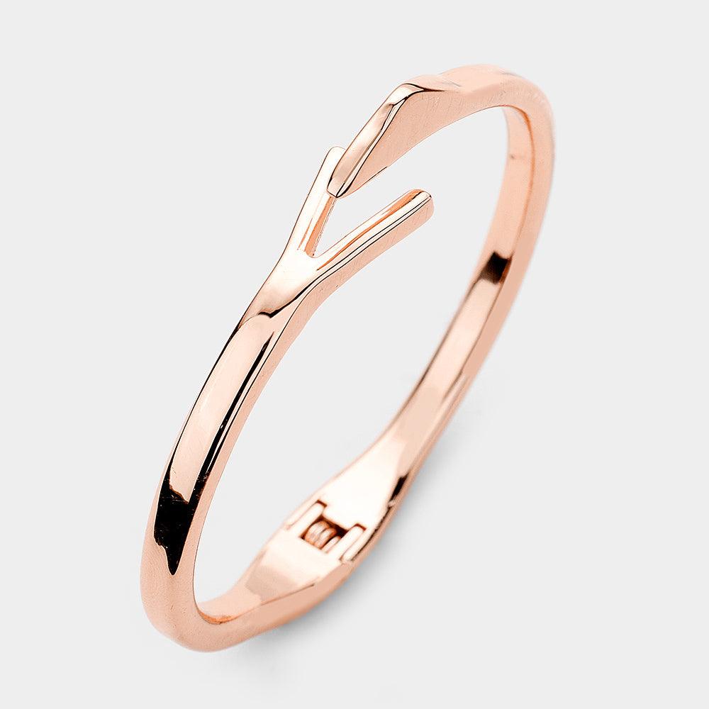 Rose Gold Abstract Metal Hinged Bangle Bracelet