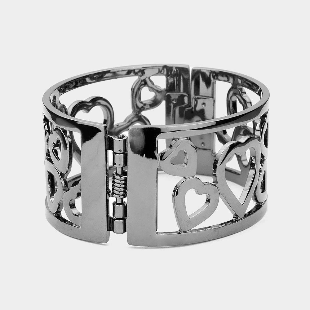 Hematite Hinged Heart Metal Bangle Bracelet - Jewelry Store by Erik Rayo