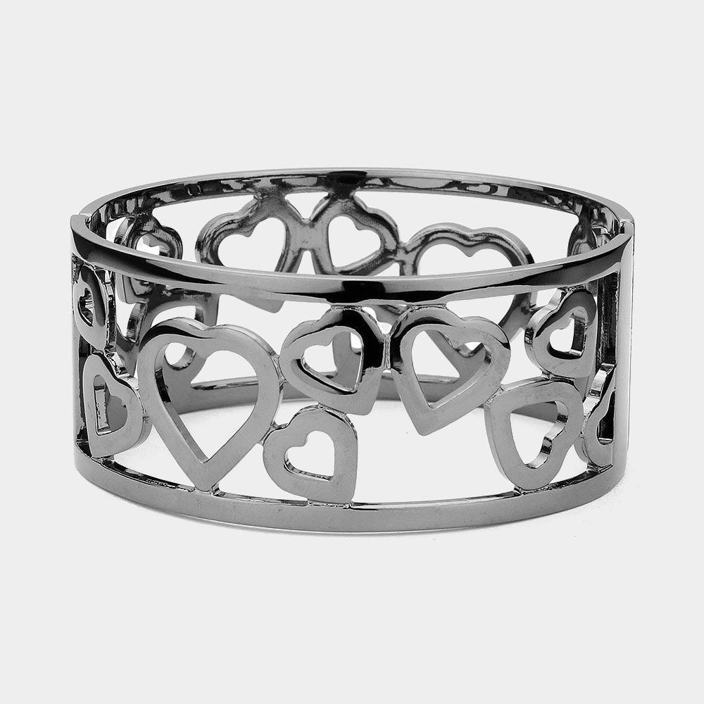 Hematite Hinged Heart Metal Bangle Bracelet - Jewelry Store by Erik Rayo
