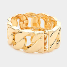 Load image into Gallery viewer, Gold Metal Chunky Cuban Chain Hinged Bangle Bracelet
