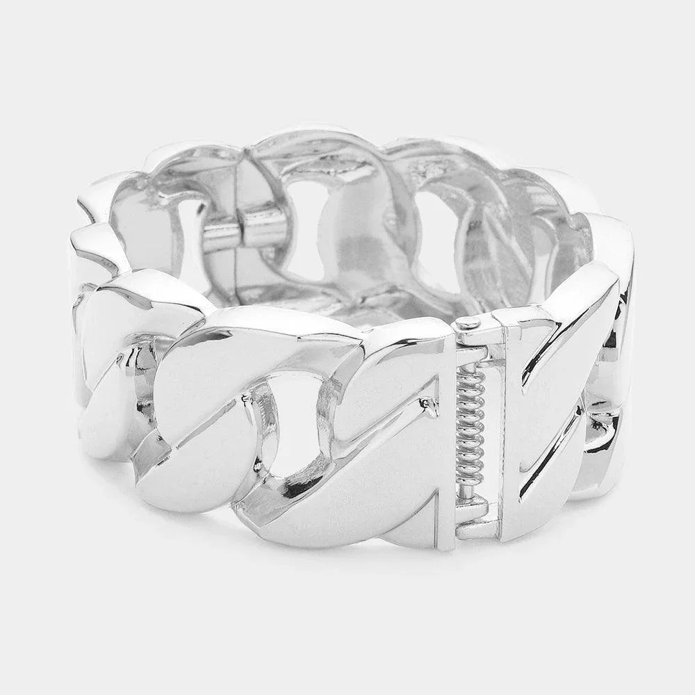 Silver Metal Chunky Cuban Chain Hinged Bangle Bracelet - Jewelry Store by Erik Rayo