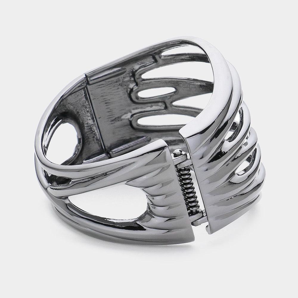 Black Abstract Metal Hinged Bangle Bracelet - Jewelry Store by Erik Rayo