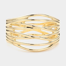 Load image into Gallery viewer, Gold Abstract Metal Hinged Bangle Bracelet
