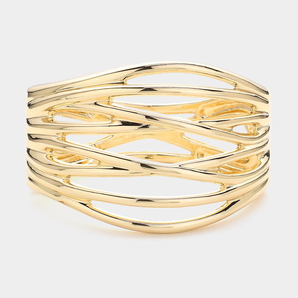 Gold Abstract Metal Hinged Bangle Bracelet