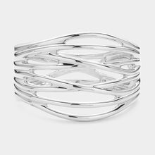 Load image into Gallery viewer, Silver Abstract Metal Hinged Bangle Bracelet
