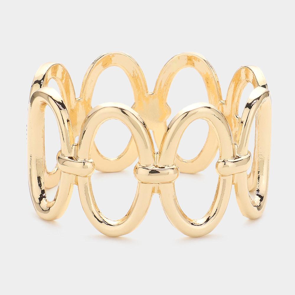 Gold Metal Open Oval Link Hinged Bangle Bracelet