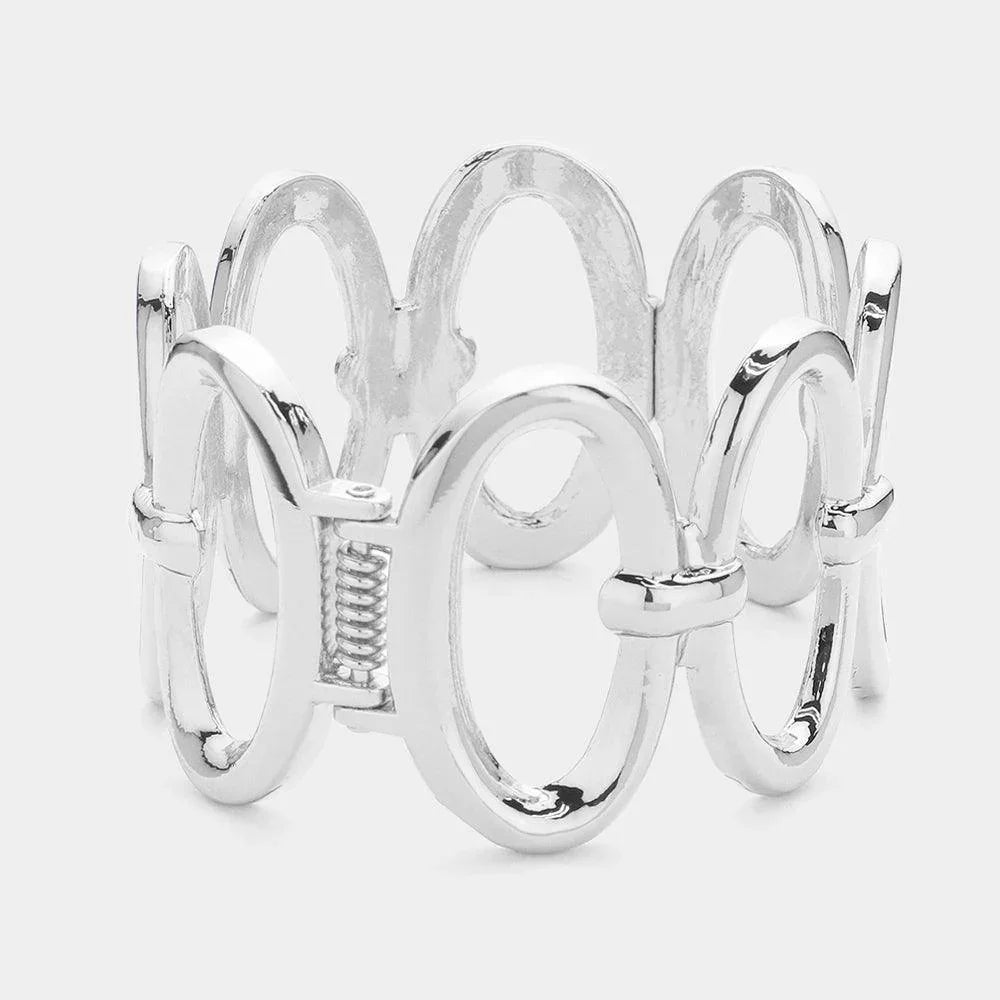 Silver Metal Open Oval Link Hinged Bangle Bracelet - Jewelry Store by Erik Rayo