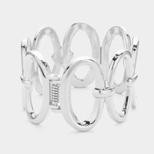 Load image into Gallery viewer, Silver Metal Open Oval Link Hinged Bangle Bracelet
