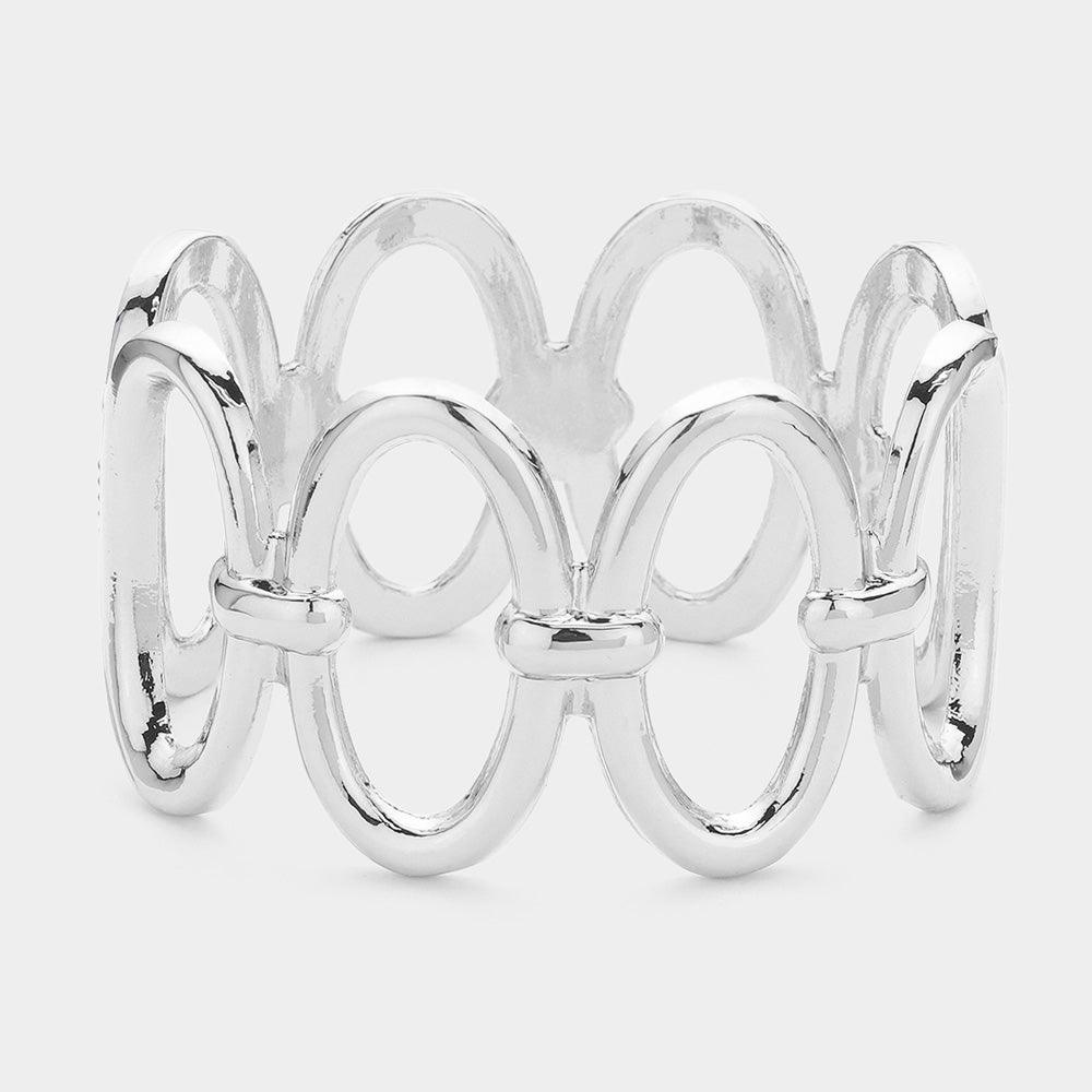 Silver Metal Open Oval Link Hinged Bangle Bracelet