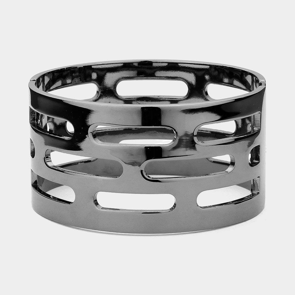 Hematite Hinged Metal Bangle Bracelet