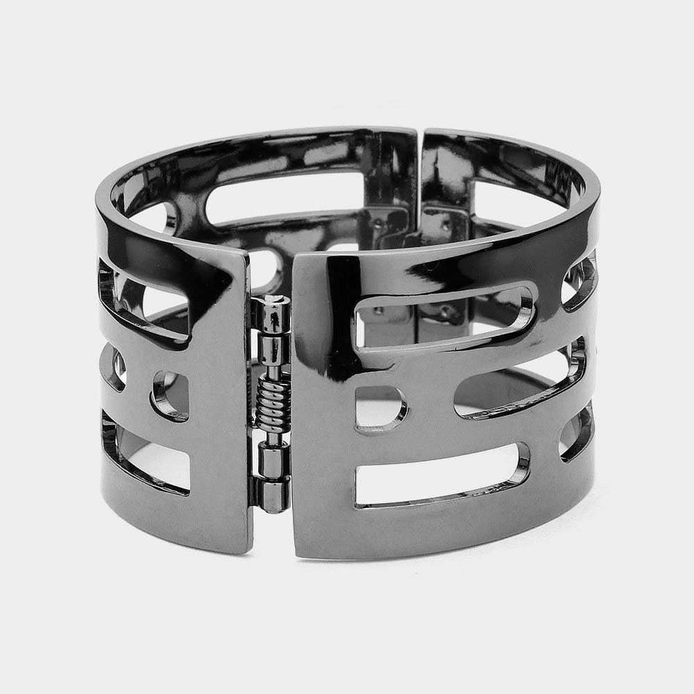 Hematite Hinged Metal Bangle Bracelet - Jewelry Store by Erik Rayo