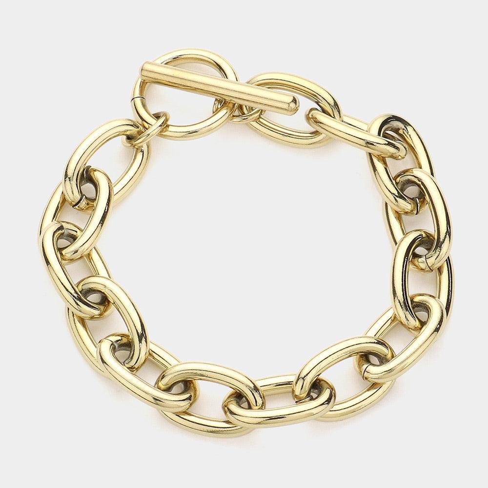 Gold Stainless Steel Chunky Chain Toggle Bracelet - Jewelry Store by Erik Rayo