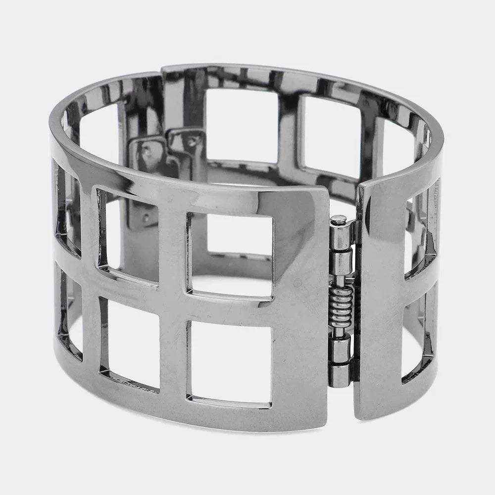 Hematite Metal Cage Hinged Bangle Bracelet - Jewelry Store by Erik Rayo