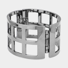 Load image into Gallery viewer, Hematite Metal Cage Hinged Bangle Bracelet
