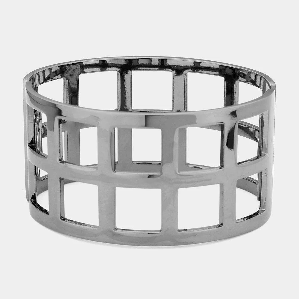 Hematite Metal Cage Hinged Bangle Bracelet - Jewelry Store by Erik Rayo