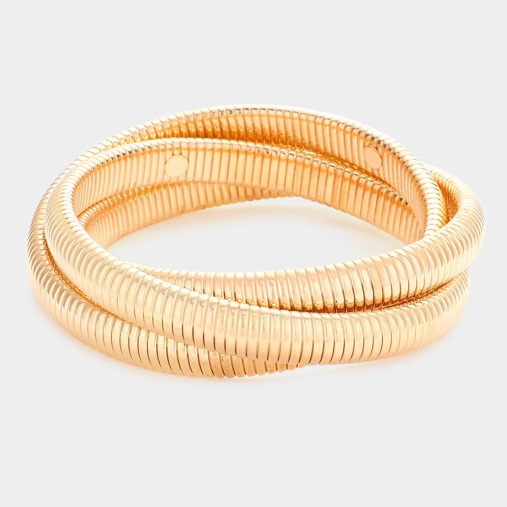 Gold Triple Layered Metal Bangle Bracelet