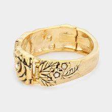 Load image into Gallery viewer, Gold Floral Rose Metal Hinged Bangle Bracelet
