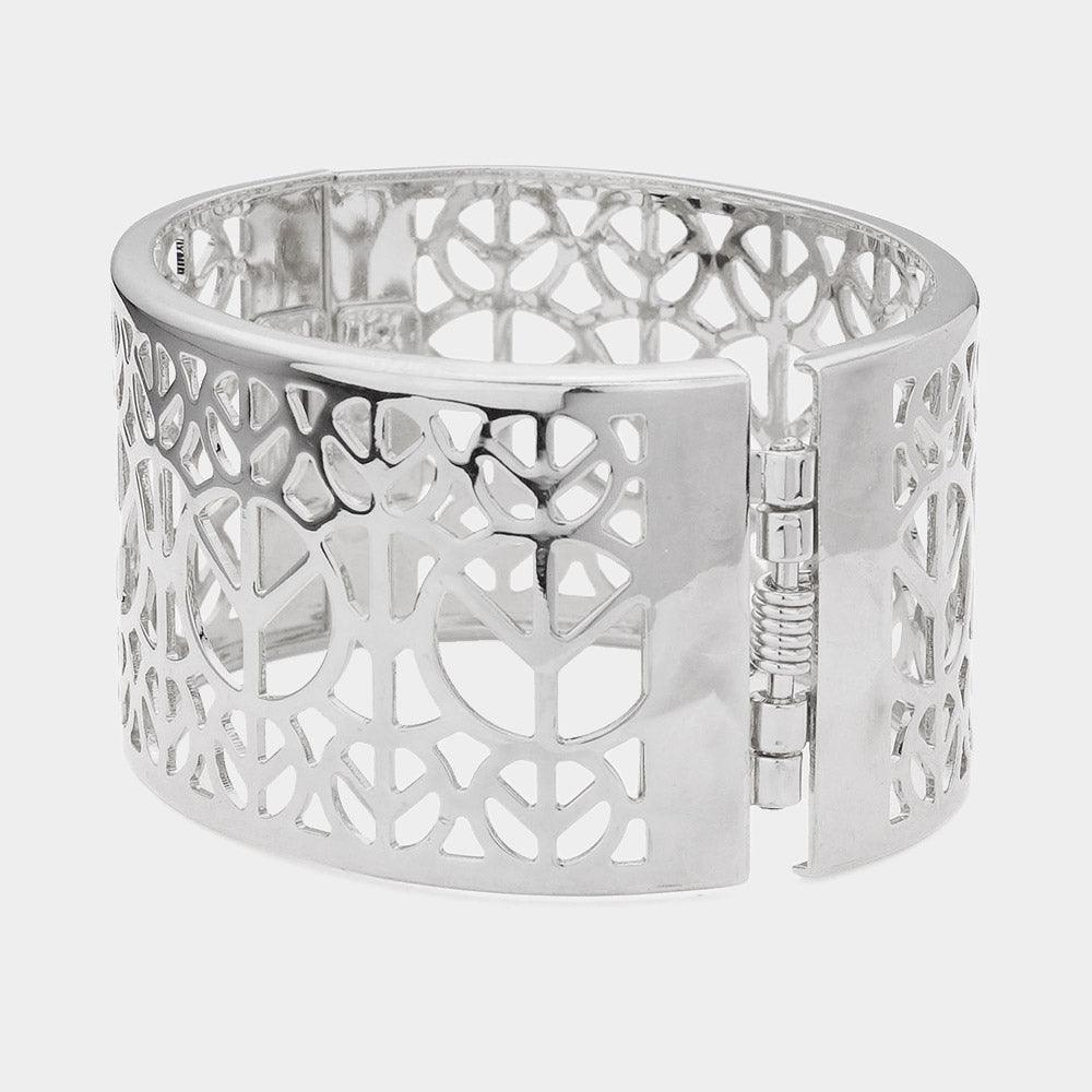 Silver Peace Symbol Hinged Bangle Bracelet - Jewelry Store by Erik Rayo
