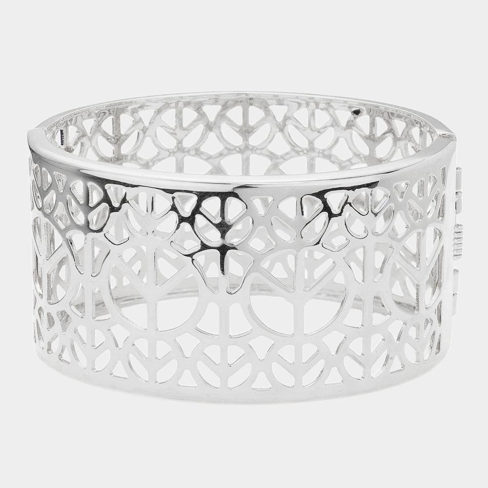 Silver Peace Symbol Hinged Bangle Bracelet - Jewelry Store by Erik Rayo