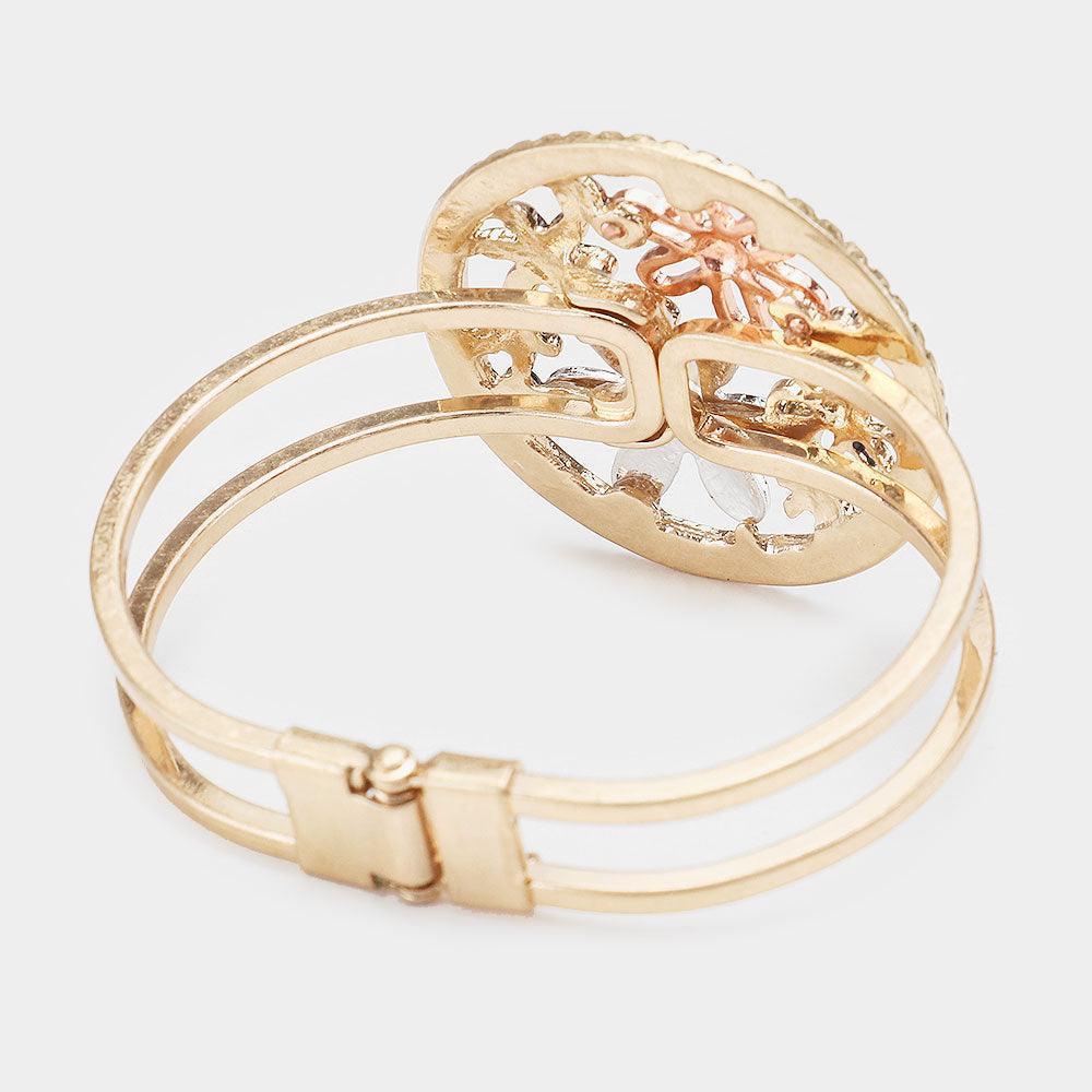 Three Tone Metal Flower Hinged Bracelet - Jewelry Store by Erik Rayo