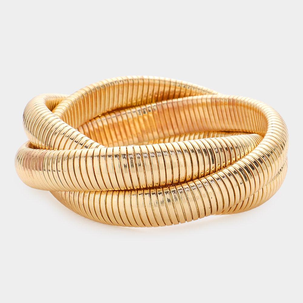 Gold Triple Layered Metal Bangle Bracelet