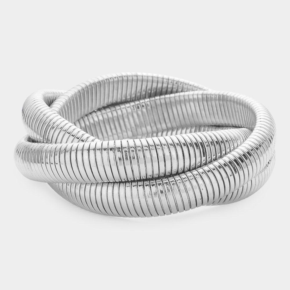 Silver Triple Layered Metal Bangle Bracelet - Jewelry Store by Erik Rayo