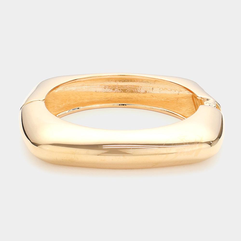 Gold Chunky Metal Hinged Bangle Bracelet