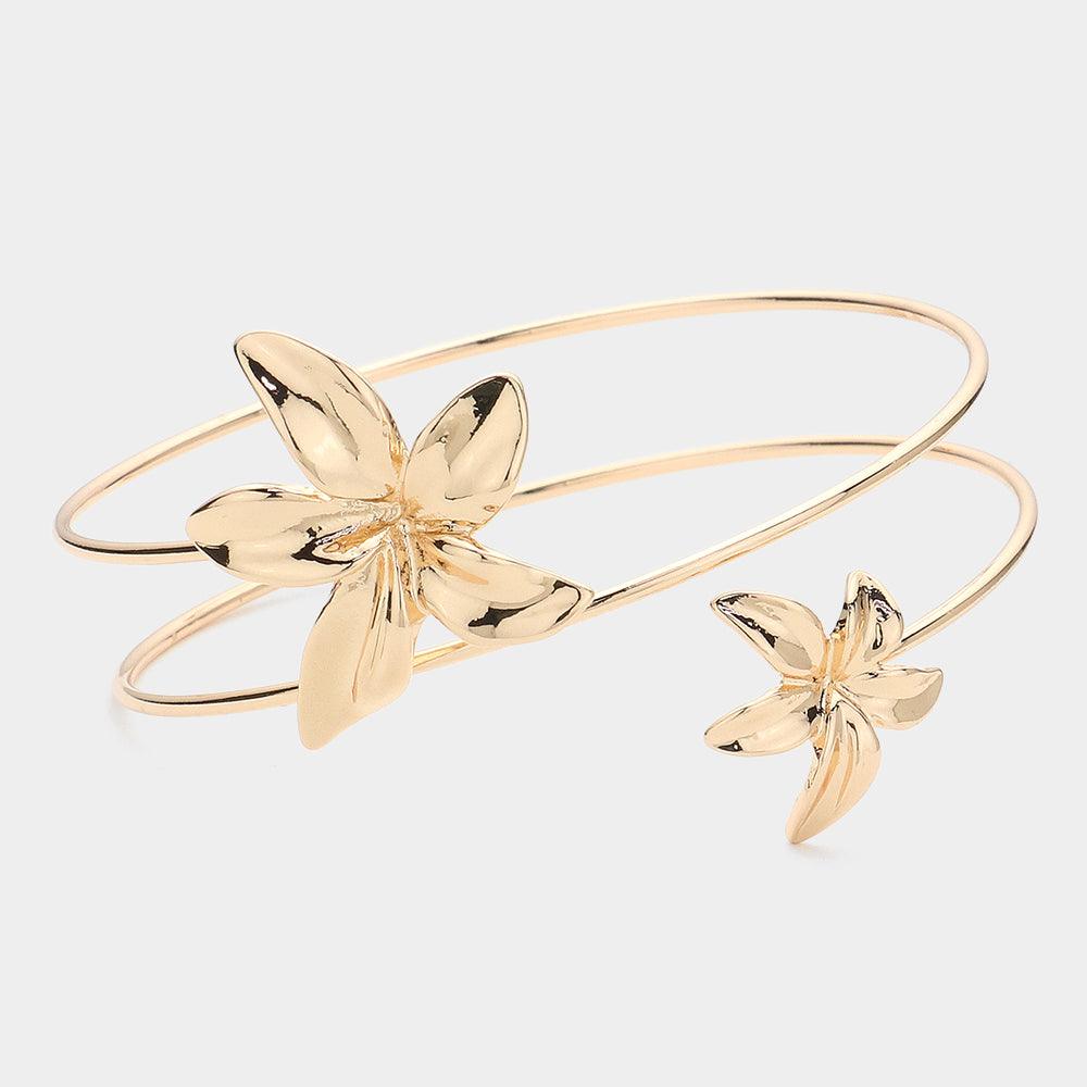 Gold Metal Flower Pointed Wire Bangle Bracelet