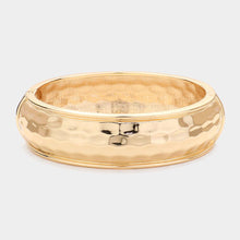 Load image into Gallery viewer, Gold Textured Metal Hinged Bangle Bracelet
