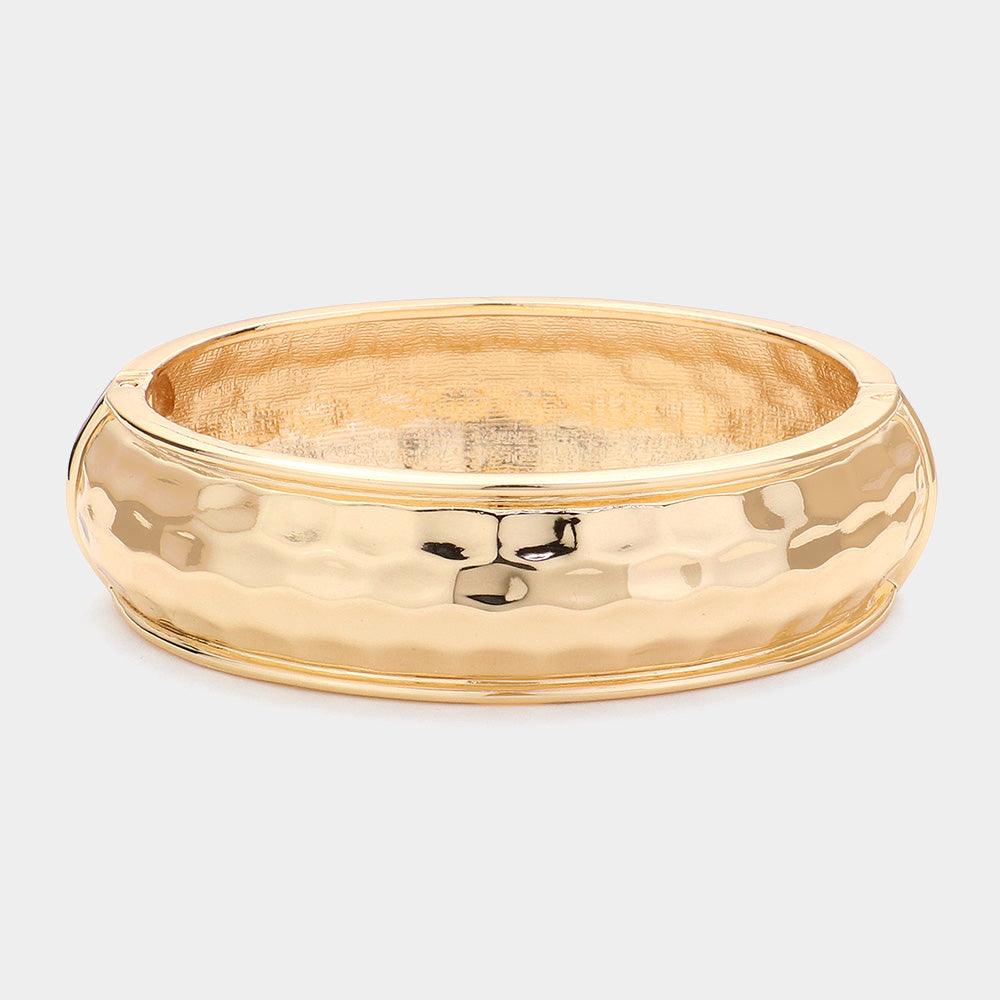 Gold Textured Metal Hinged Bangle Bracelet