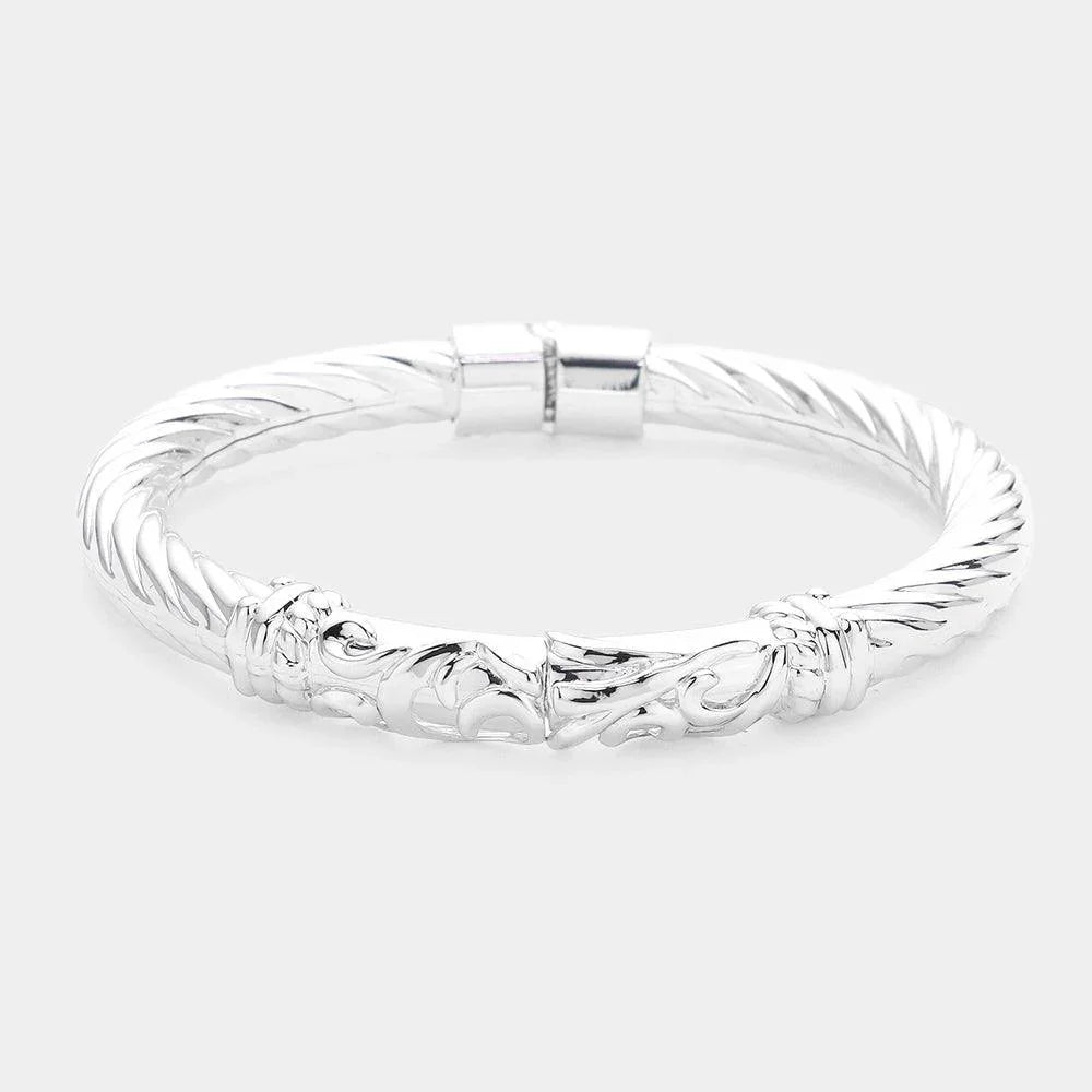 Pattern Detailed Metal Hinged Bangle Bracelet - Jewelry Store by Erik Rayo